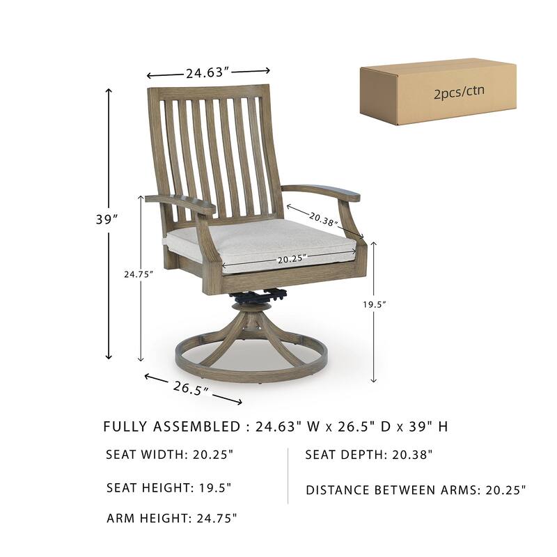 Signature Design by Ashley Rainier Ranch Brown/Beige Outdoor Swivel Chair with Cushion (Set of 2) - 24.63" W x 26.5" D x 39" H