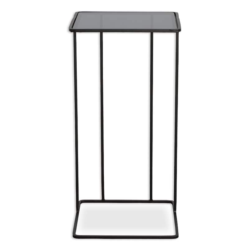 Smoked Glass Top Hand Forged Accent Table - 24" - Black