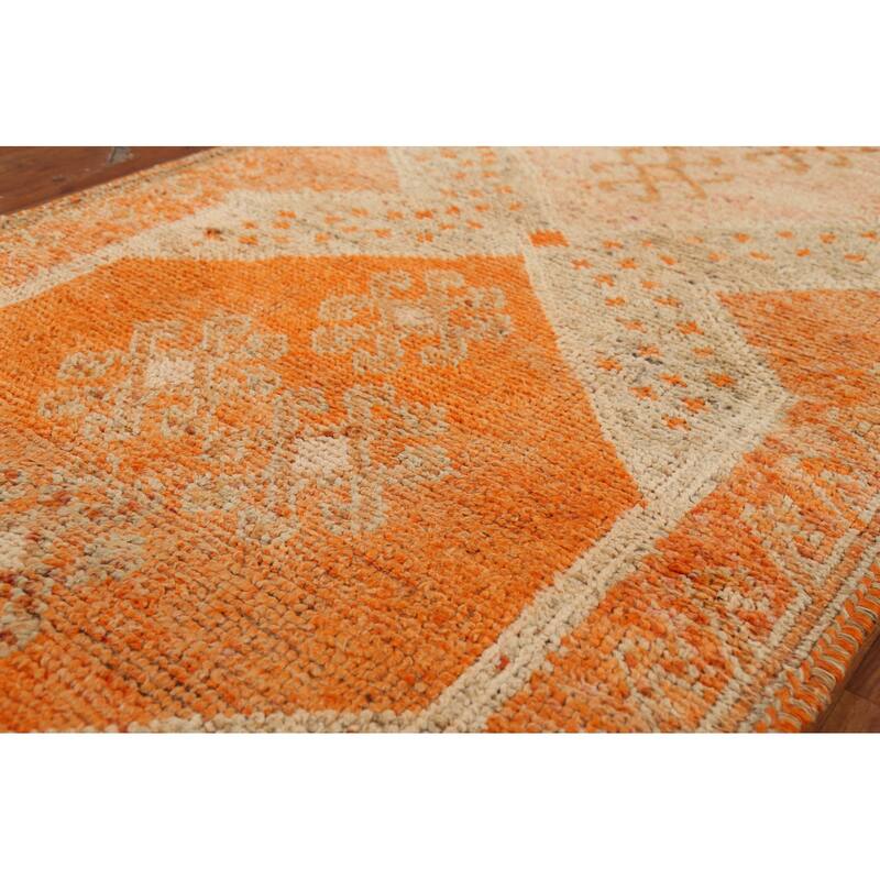 Orange Oushak Vintage Runner Rug Handmade Oriental Wool Carpet - 3'6"x 10'4"
