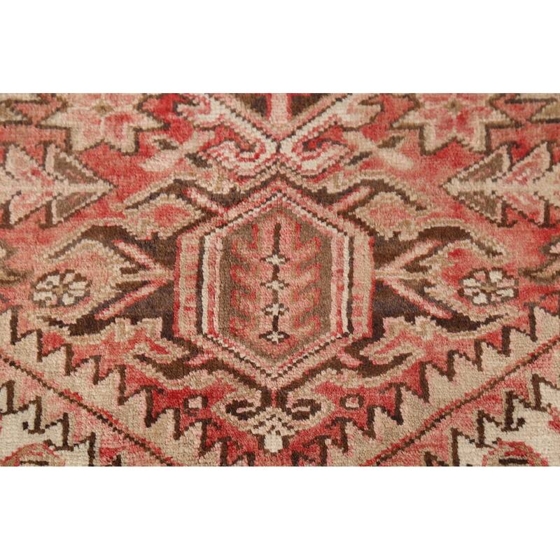 Red & Pink Geometric Heriz Persian Vintage Rug Handmade Wool Carpet - 8'5"x 11'5"