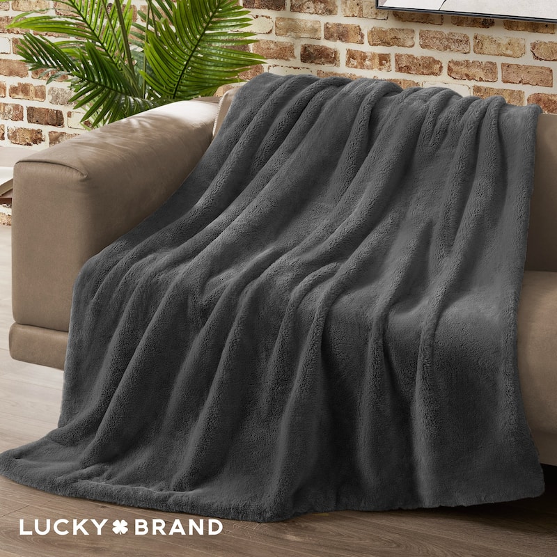 Lucky Brand Solid Synthetic Fur Rabbit 50" x 70" Throw Blanket