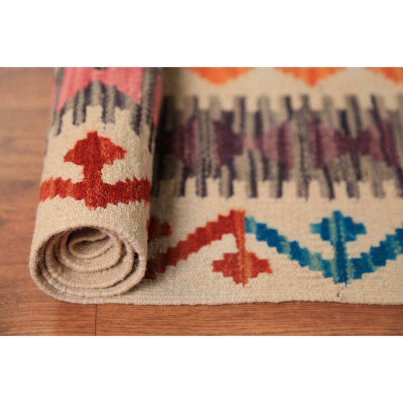 Multi-Color Kilim Oriental Area Rug Flatweave Wool Carpet - 9'9"x 12'11"