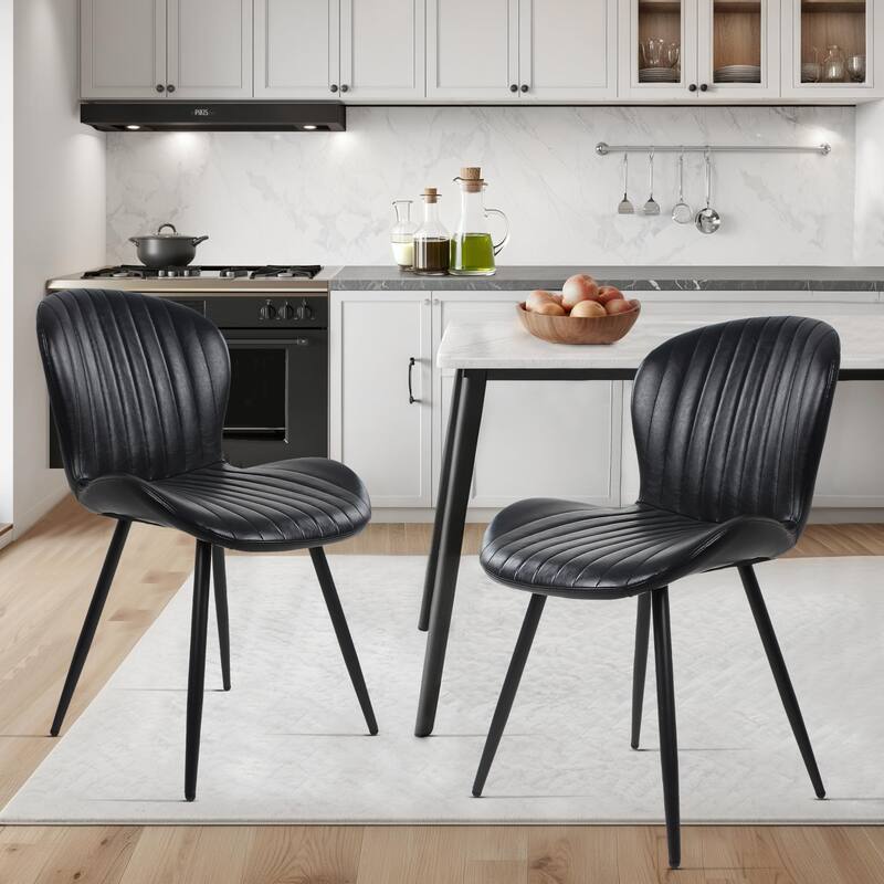 Modern Leather Upholstered Dining Chairs (Set of 2) - Black