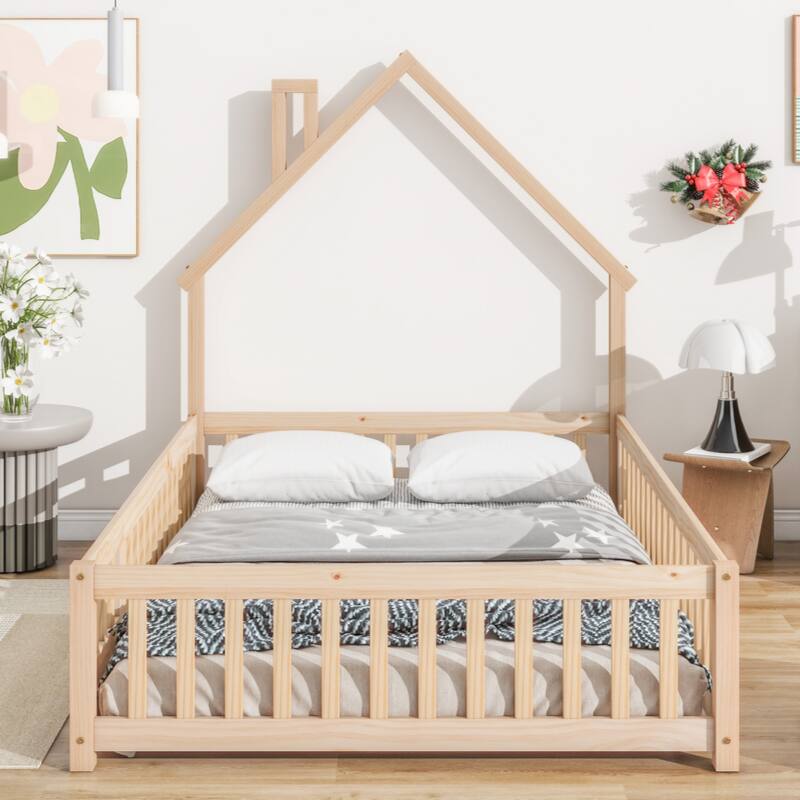 Full HouseShaped Headboard Floor Bed with Fence Bed Bath & Beyond