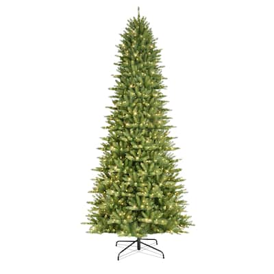 Puleo International 10 ft. Pre-lit Slim Fraser Fir Artificial Christmas Tree