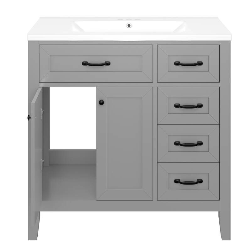 36" Bathroom Vanity with Sink Combo, Gray Bathroom Cabinet with Drawers, Solid Frame and MDF Board