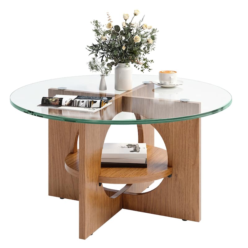 Moasis Round 2-Tier Glass Top Coffee Table