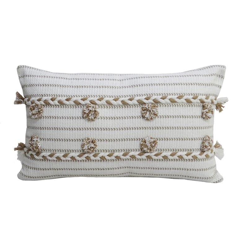 Vibhsa Handwoven 14" X 24" Throw Pillow with Poms