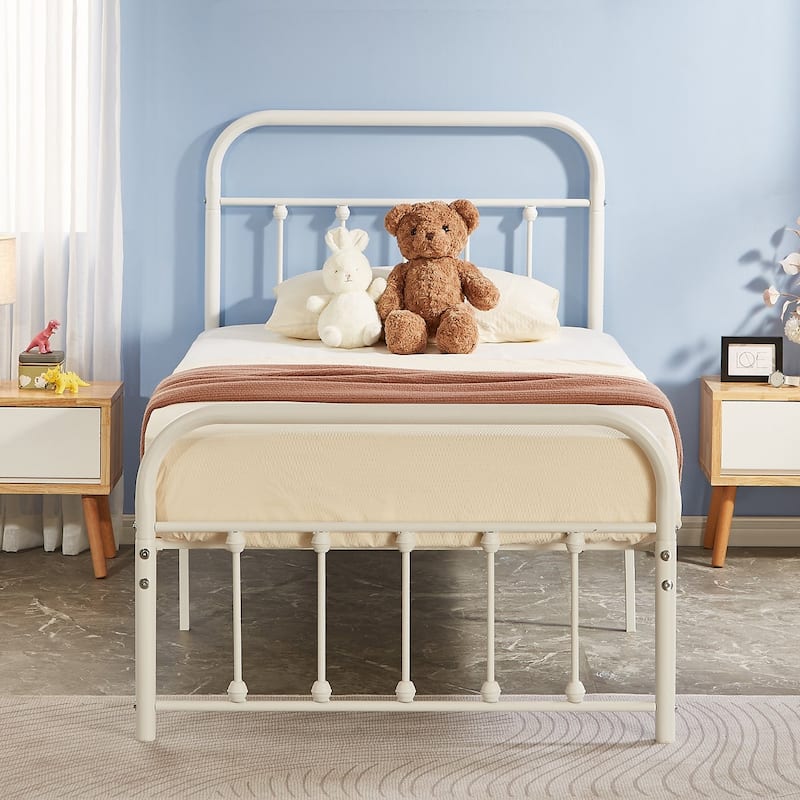 VECELO Metal Bed Frame with Headboard Classic Metal Platform Bed Frame Mattress Foundation with Victorian Style Footboard