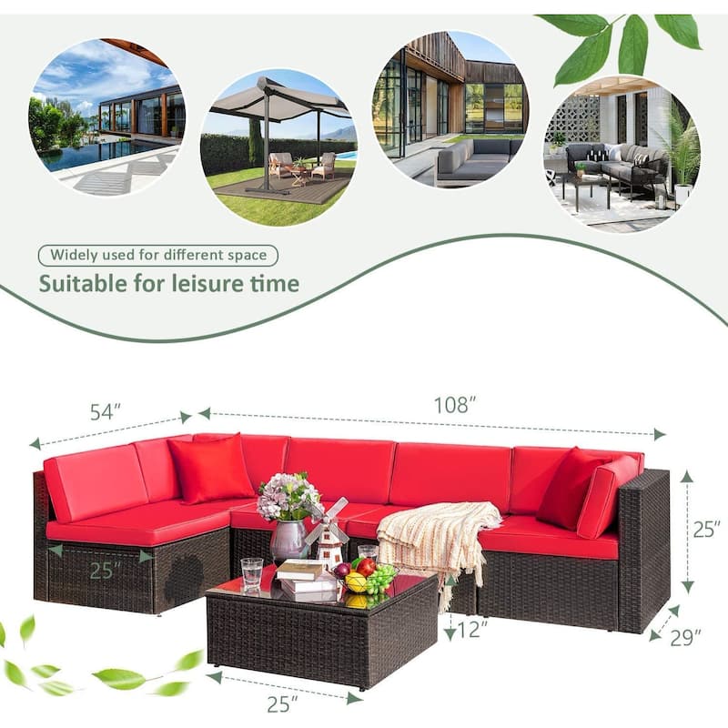 Homall 6 Pieces Patio Furniture Sets Outdoor Sectional Rattan Sofa Manual Weaving Wicker Patio Conversation Set