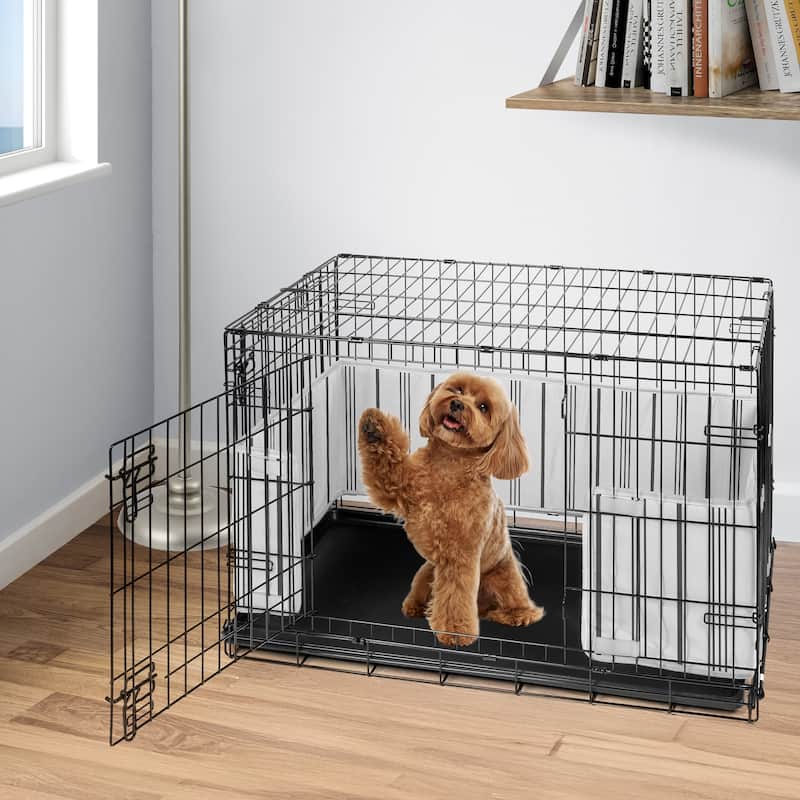 Sweet Jojo Designs Grey & White Striped Boy, Girl, Unisex/Gender Neutral Medium Dog Crate Bumper 36in. - Modern Classic Stripes