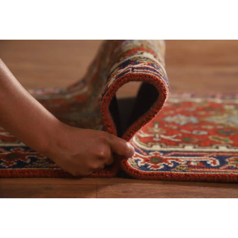 Hand Knotted Oriental 100% Wool Carpet Traditional Geometric Oranges & Rust Heriz (serapi) Runner Rug - 10' 0'' X 2' 6''