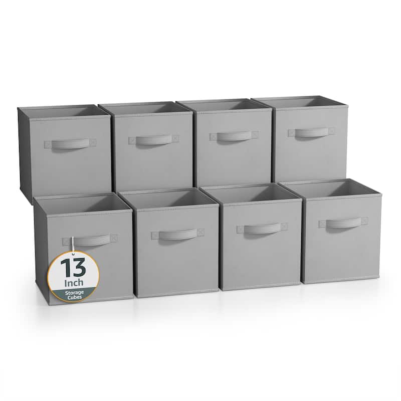 Sorbus Large Foldable Storage Bins - Fabric Cubes 8 Pack - 13"L x 13"W x 13"H - Grey