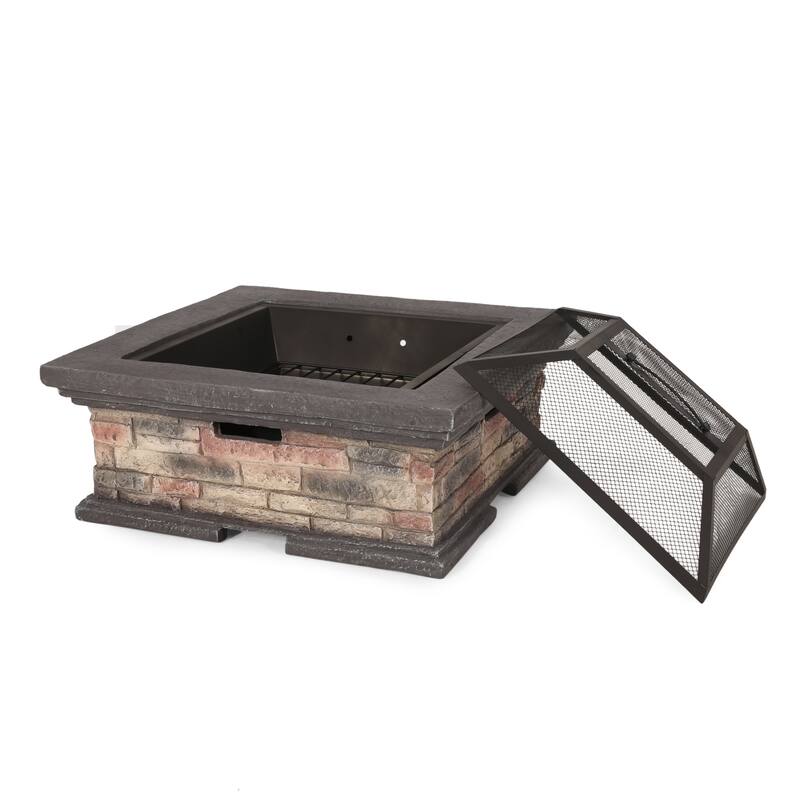 Pickerel Outdoor Lightweight Concrete Outdoor Wood Burning Square Fire Pit by Christopher Knight Home