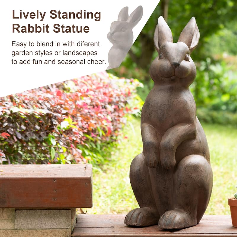 Glitzhome MgO Standing Rabbit Bunny Garden Statue Outdoor Indoor