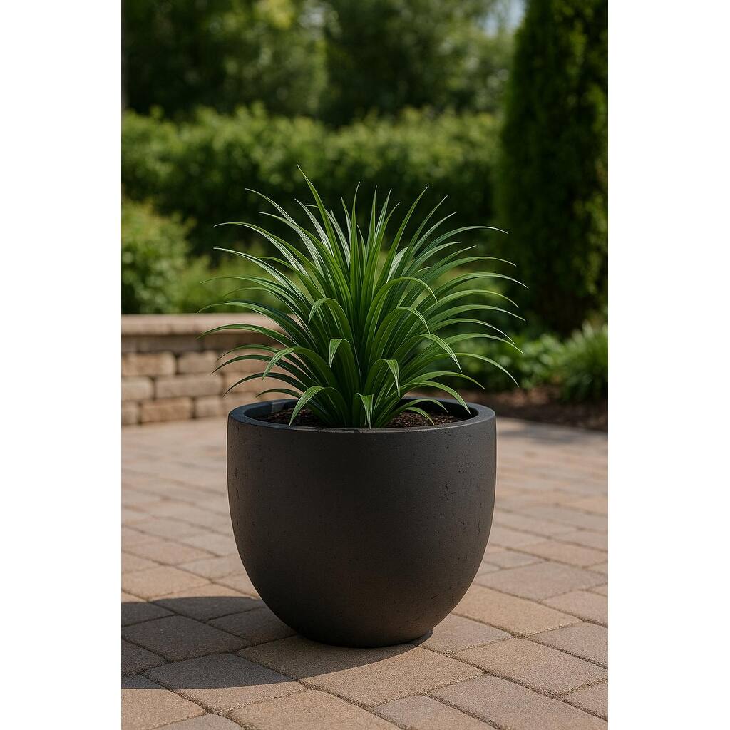 Grigio XL New Egg Planter 21.75"W x 18"H Fiberglass Stone Resin, Lightweight, Frost & UV Resistant