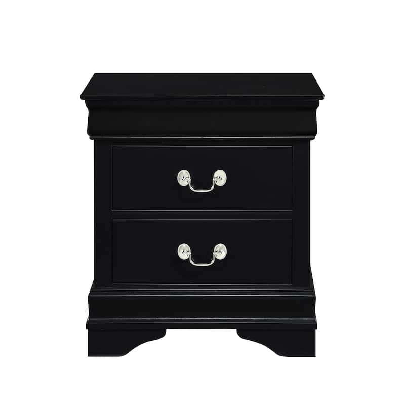 Traditional Wooden Nightstand, Bedside Decorative Table with Antique Nickle Handles Drawers, Side Table with Wooden Countertops - Black