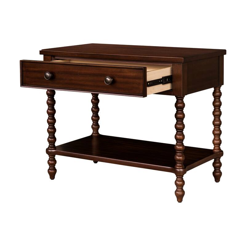 Large Nightstand with Drawer and Open Shelf Wide 32 Inch Bedside Table