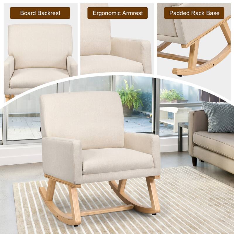 Costway Modern Upholstered Rocking Chair Rocking Armchair for Living