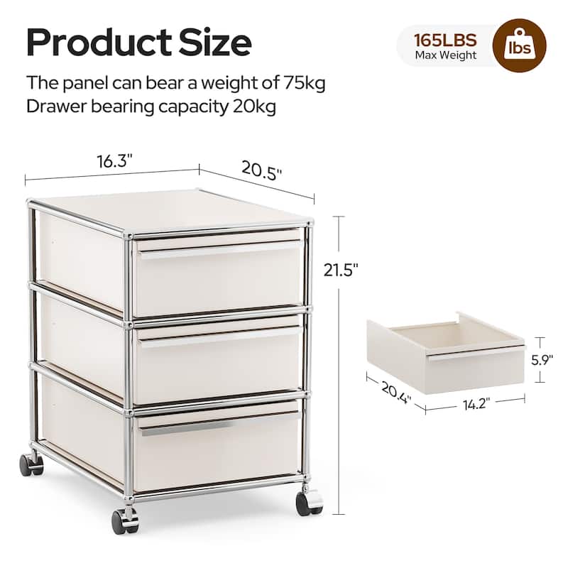 Modern 2/3-Drawer Wheel File Storage Cabinet with Stainless Metal