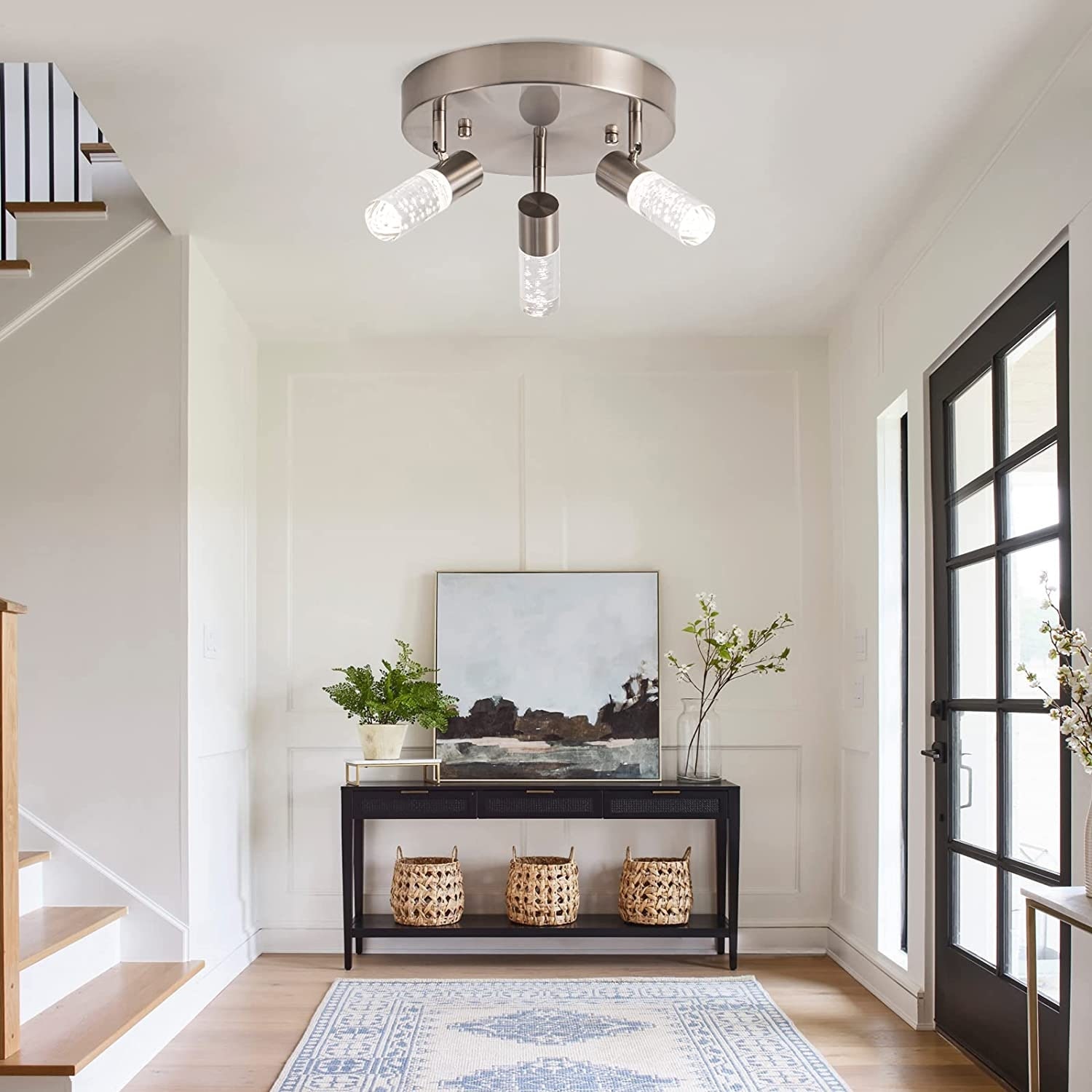 3 Light Modern Flush Mount Ceiling Spot Light Fixture LED Rotating Track Lighting Kits - Brushed Nickel cl769, image size:1500x1500