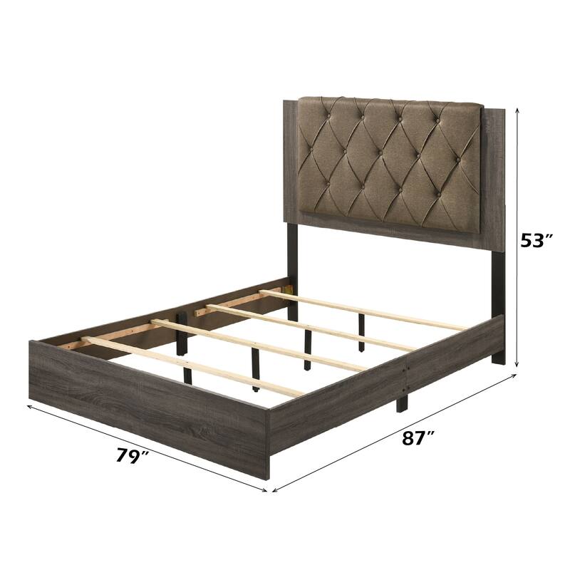 Avantika Fabric & Rustic Gray Oak Finish EK Bed(Only Bed)