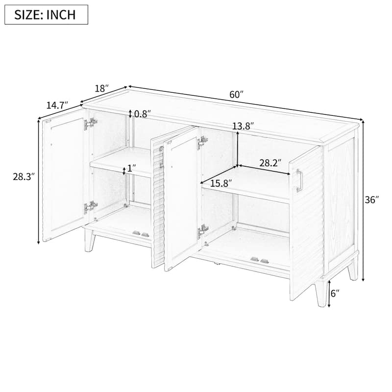 Sideboard with 4 Door Large Storage Buffet with Adjustable Shelves and Metal Handles for Kitchen