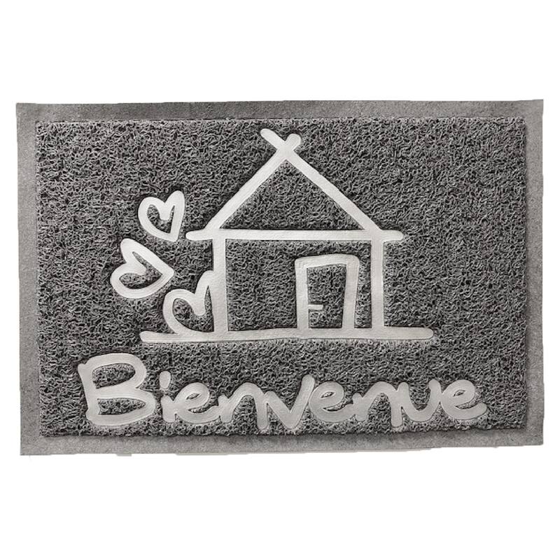 Welcome Outdoor Door Mat Non-Slip 100% Recycled PVC Rug - Bienvenue Grey