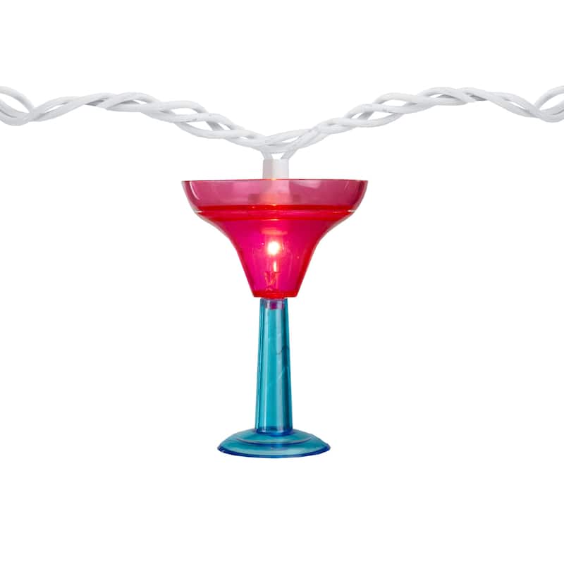 10ct Martini Glass Summer Outdoor Patio Light Set, 7.5' White Wire