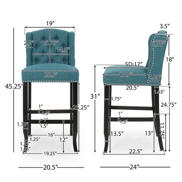 dimension image slide 3 of 4, Foxwood Wingback Barstool (Set of 2) by Christopher Knight Home