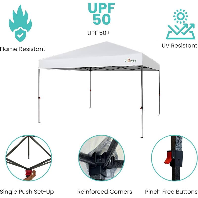 BTEXPERT 10x10ft 1-Person Setup Instant Pop Up Canopy Tent White, One Touch Portable Shelter Outdoor Gazebo Wheeled Bag