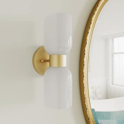 Shuman 2-light Mid-century Modern White Gold Wall Sconce with UL