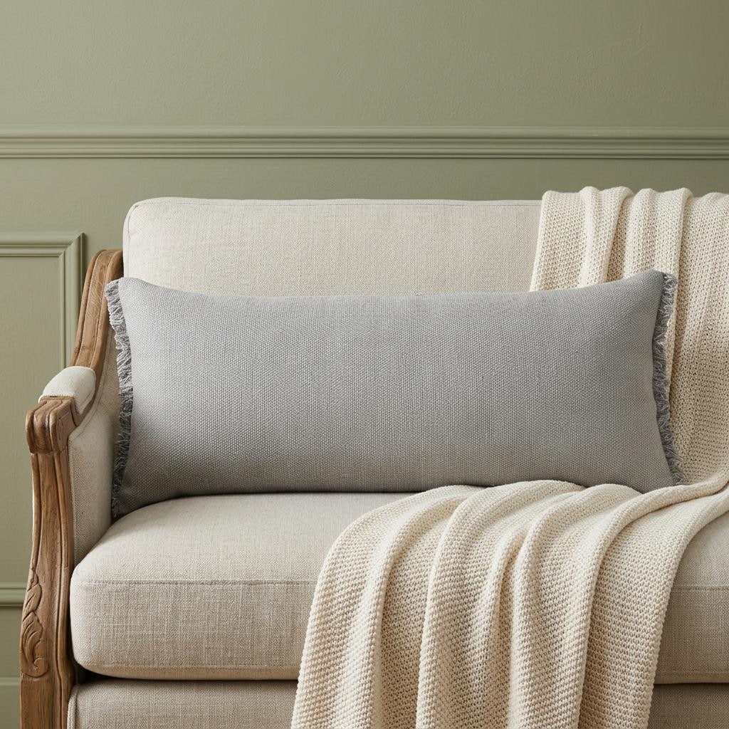 HomeRoots 14" X 36" Light Gray Stonewashed Cotton Throw Pillow With Fringe