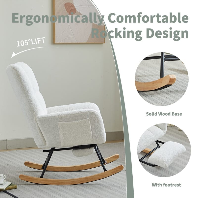 Modern Nursery Rocking Chair, Upholstered Glider Chair with High Backrest