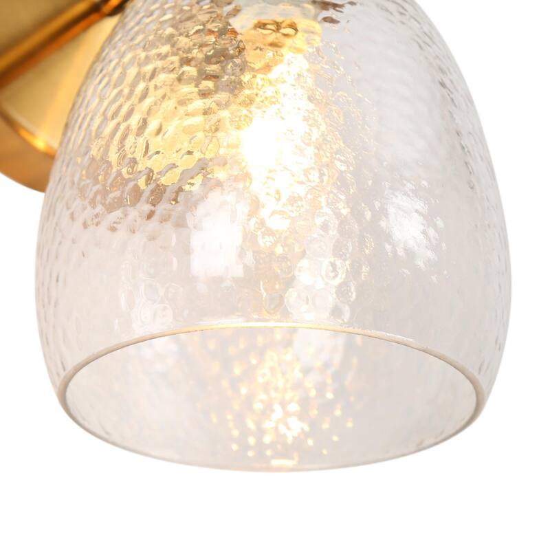 Blobfish Modern Gold 2-Light Textured Glass Wall Sconce Bathroom Vanity Light - L 13.8" x W 6.7" x H 11.2"