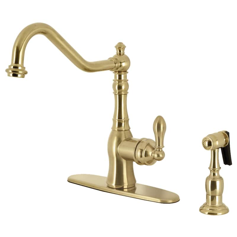 Kingston Brass American Classic Single-Handle Kitchen Faucet with Brass Sprayer - Brushed Brass