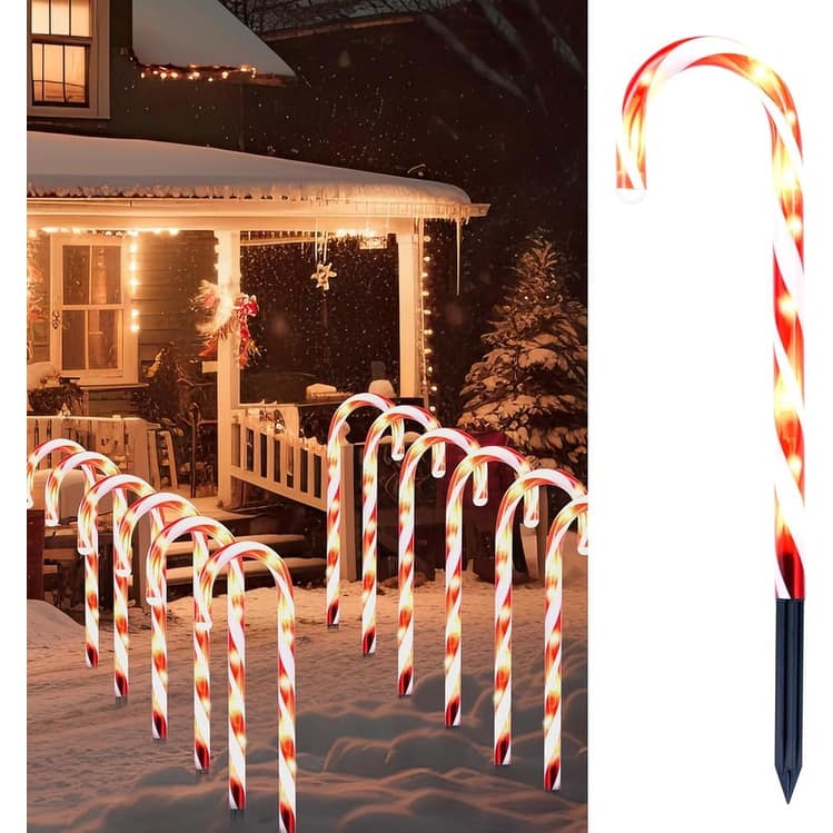 12Pcs Christmas Candy Cane Pathway, 12" - White and Red