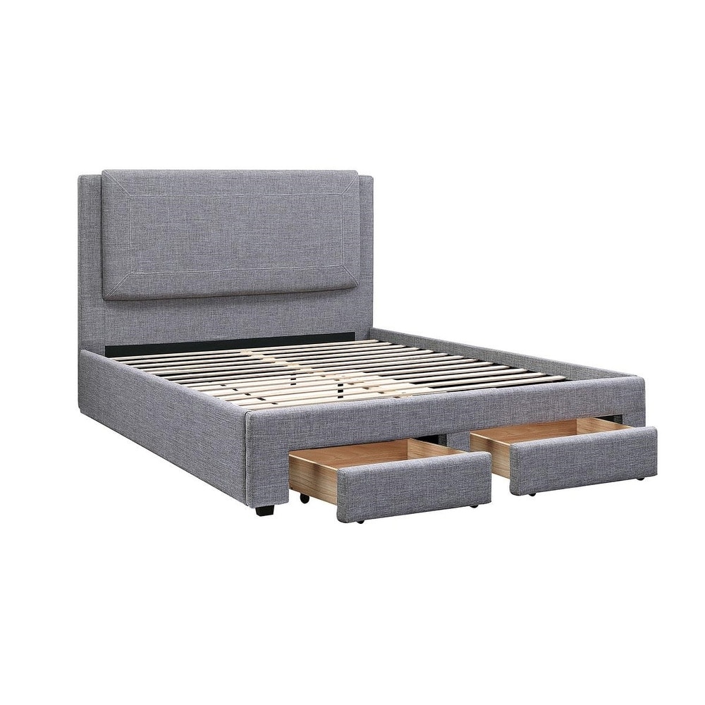 Light Gray Fabric Upholstered Contemporary 1pc Bed w Storage Drawers FB Bedroom Furniture 1pc Bed Set