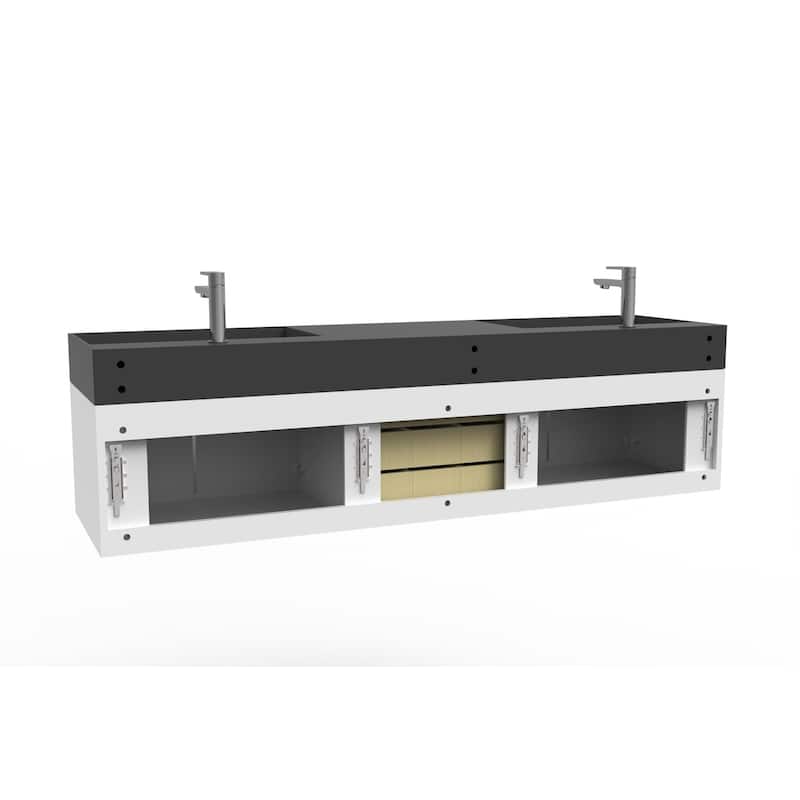Amazon 72" Wall Mounted Bathroom Vanity Set w/ Black Top