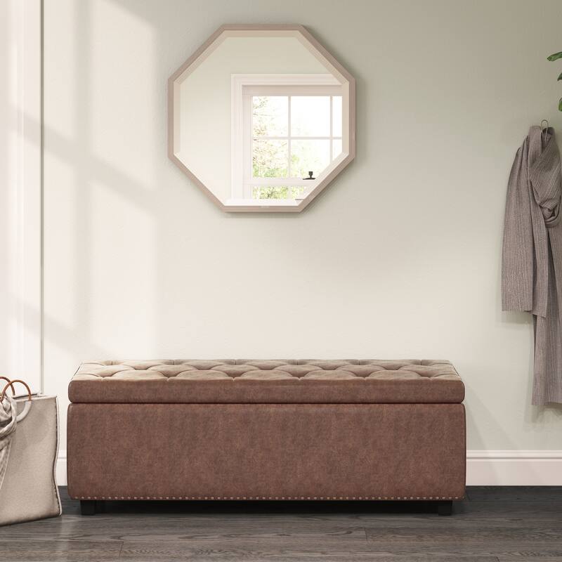 WYNDENHALL Springfield 48 inch Wide Rectangle Storage Ottoman - Distressed Umber Brown