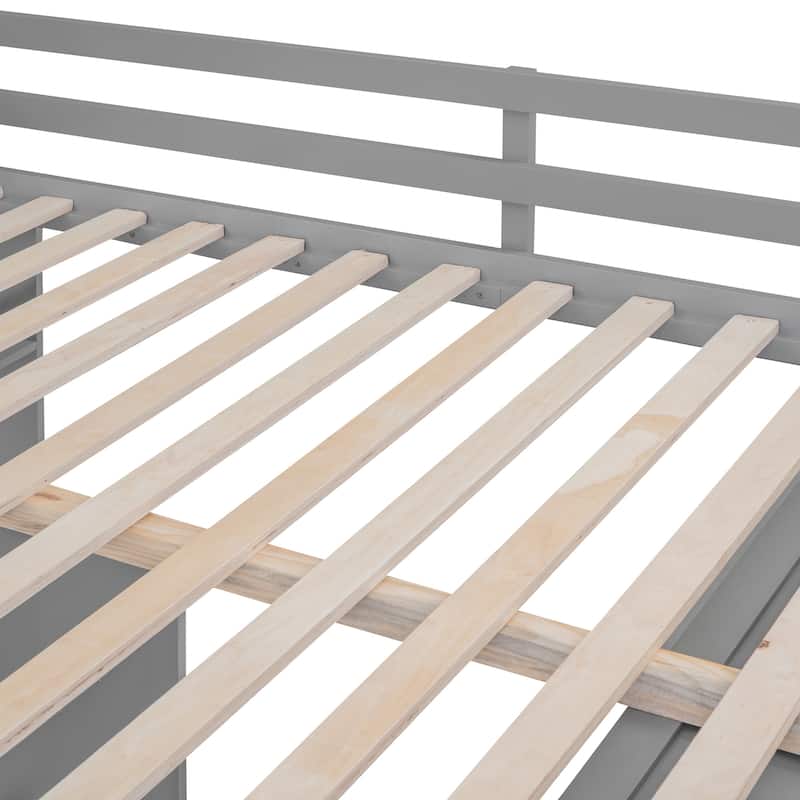 Twin/Full Size High Loft Bed with Built-in Desk, Wardrobe & 3 Drawers