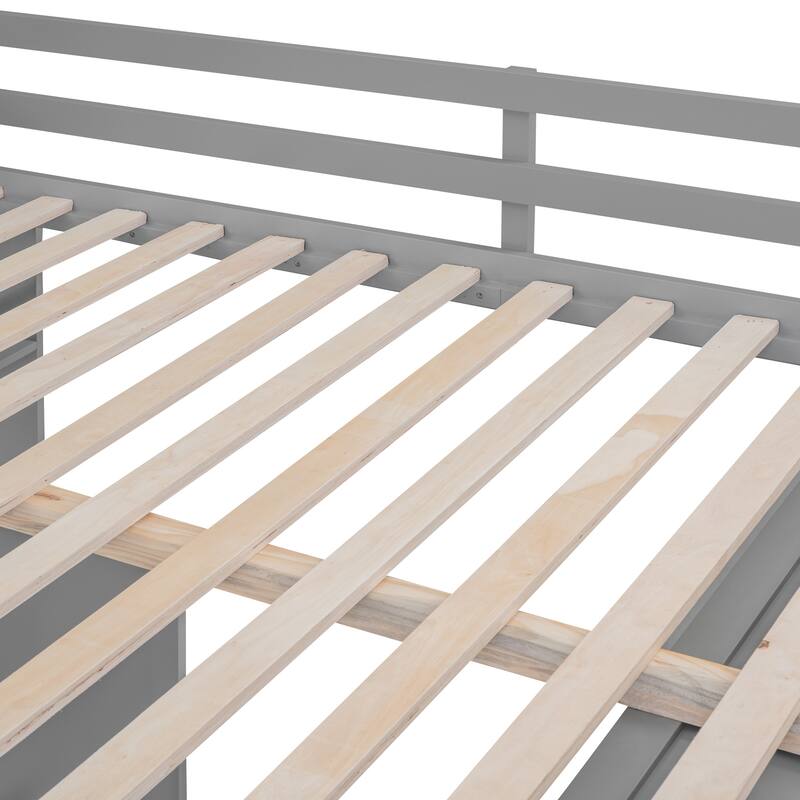 Twin/Full Size High Loft Bed with Built-in Desk and Wardrobe, Wooden Loftbed Bedframe with 3 Drawers, for Kids, Teens, Adults