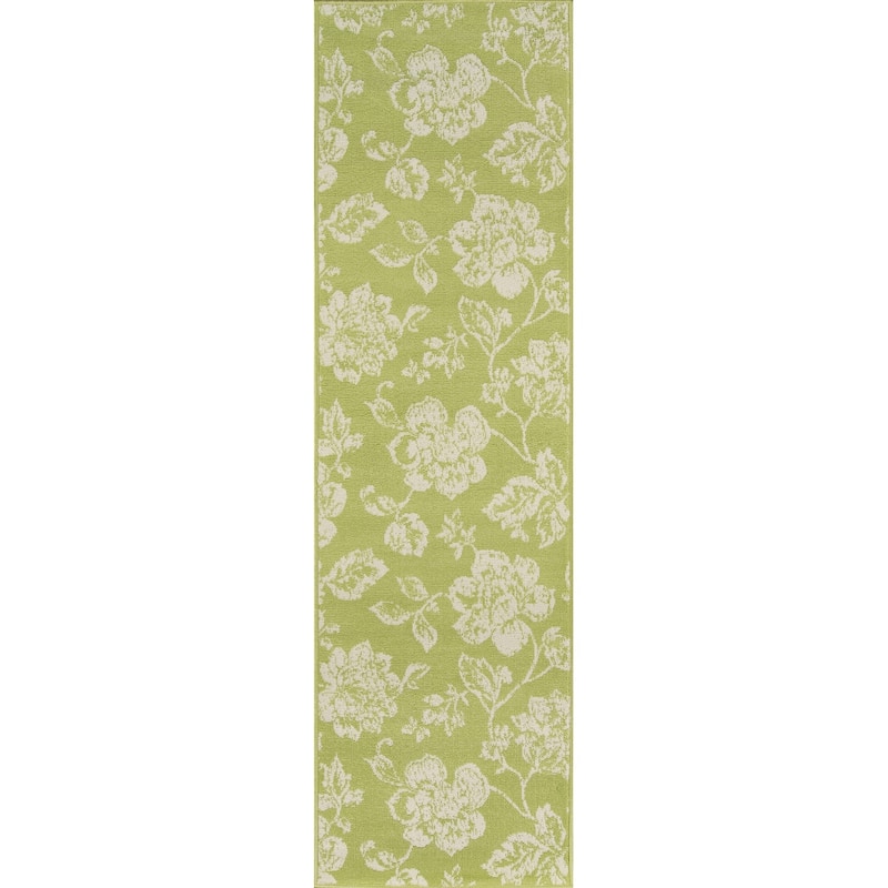 Momeni Baja Floral Blooms Indoor Outdoor Rug - 2'3" x 7'6" Runner - Green