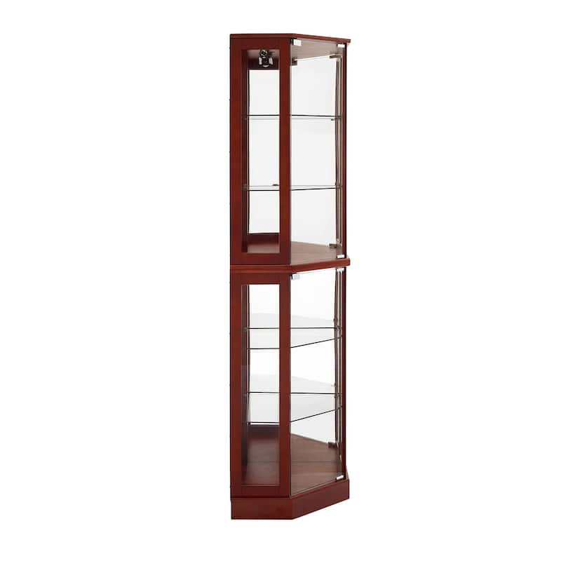 6 Shelf Corner Curio Display Cabinet with Lights, Mirrors and Adjustable Shelves, Cherry