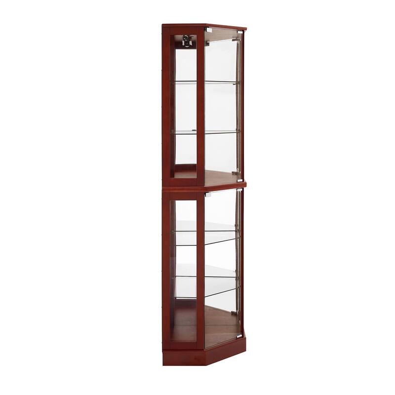 Corner Display Cabinet with Lights, Mirrors and Adjustable Shelves，Storage Cabinet with 6 Shelf-E26 light bulb not included