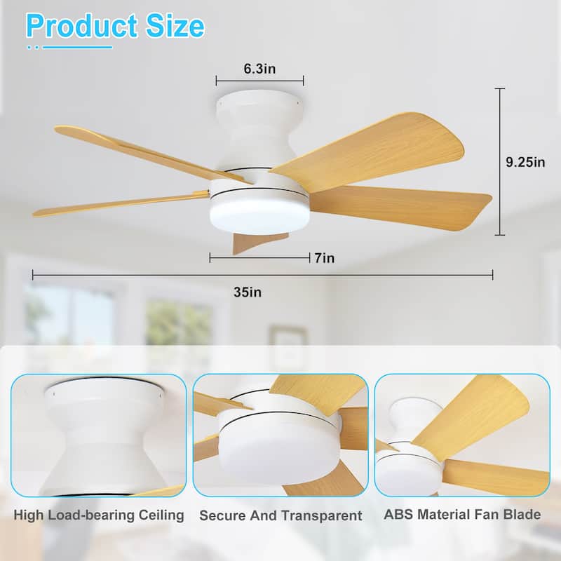 42/35 Inch Low Profile Ceiling Fan with Light: Dimmable, Remote Control, 6-Speed, 5 Blades