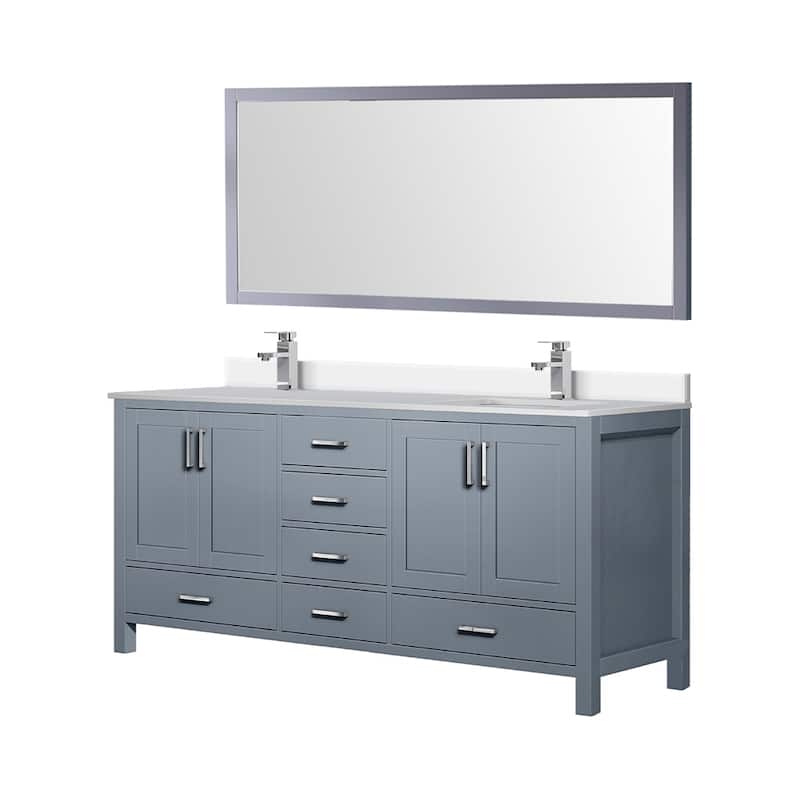 Jacques 72 in. W x 22 in. D White Bath Vanity, Cultured Marble Top, Faucet Set, and 28 in. Mirror