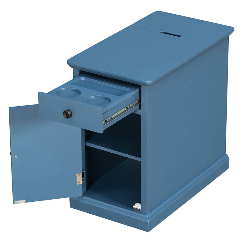 Classic Vintage Livingroom End Table, Side Table with USB Ports, and One Multifunctional Drawer with cup holders