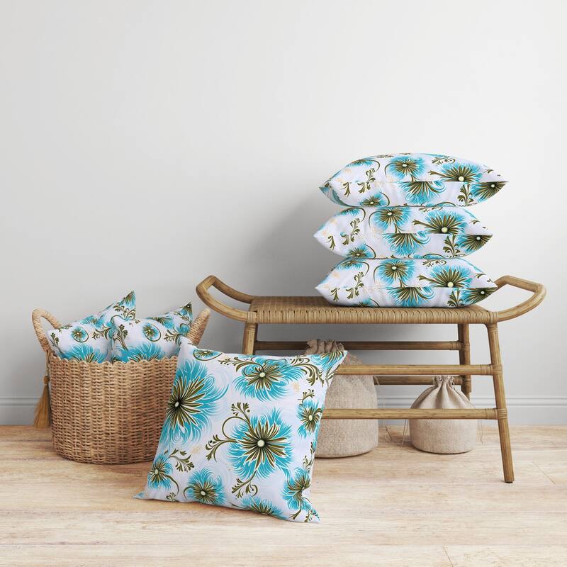 Breezy Flowers Faux Suede Reversible Throw Pillow Blue and Antique