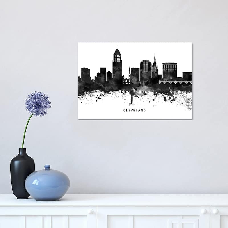 iCanvas "Cleveland Skyline Black & White" by WallDecorAddict Canvas Print - 12x18x1.5